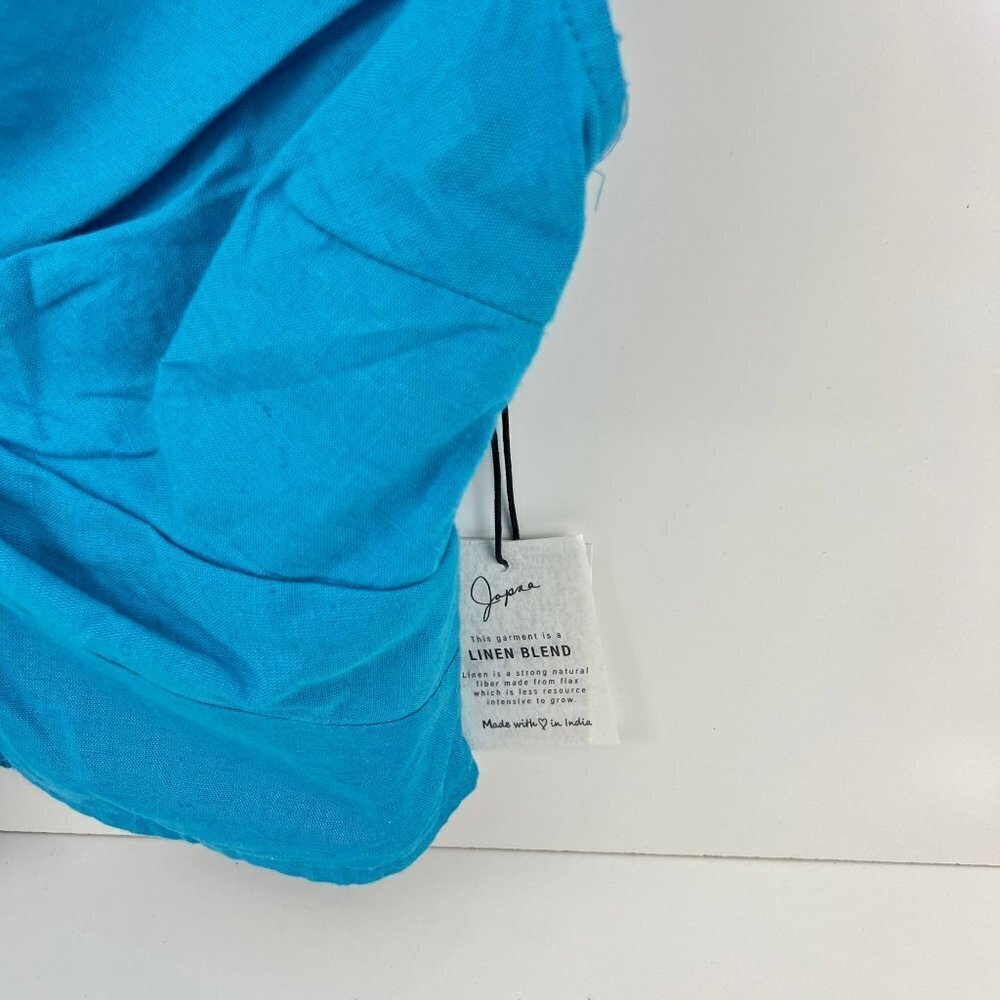 Japna Halter Crop Top Blue Wrap smocked Linen Blend Size L - Picture 3 of 7